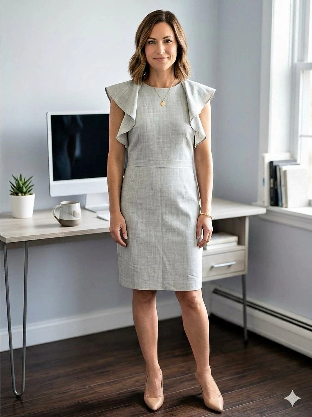 J.Crew 💯 wool Ruffle Sleeve Dress in Gray Size 16